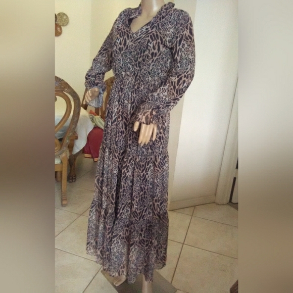 BNWOT ANIMAL PRINT MAXI DRESS LAYERED RUFFLED & LINED BY BELLA CLASS SZ. SM - Picture 7 of 9